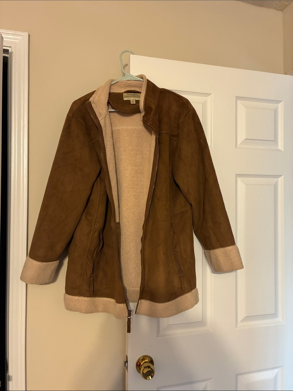 Cabela's Brown Faux-Suede Bomber Jacket with Cream Shearling Trim